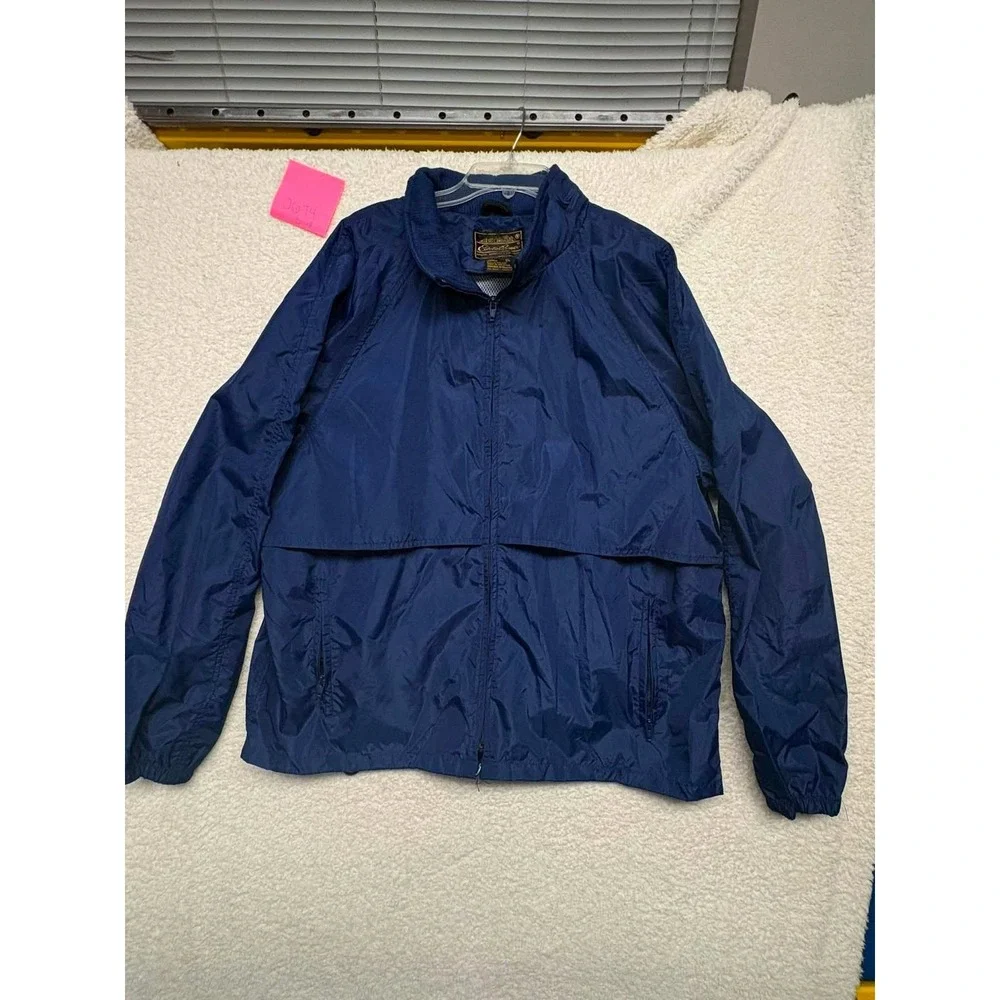 Eddie Bauer Mens XL Navy Blue Nylon Windbreaker Jacket Full Zip Mesh Lined XL
